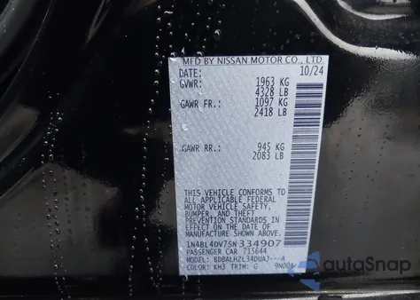 2025 Nissan Altima Sv Fwd z USA, uszkodzony, nr VIN 1N4BL4DV7SN334907